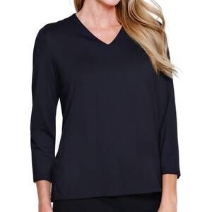 NEW MULTIPLES 3/4 sleeve v neck top in black